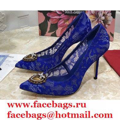 Dolce & Gabbana Heel 10.5cm Taormina Lace Pumps Blue with Devotion Heart 2021